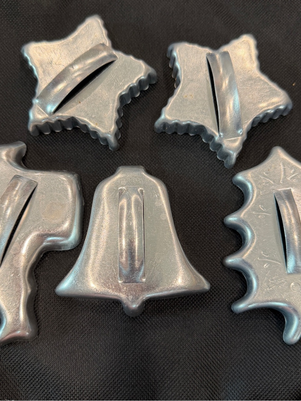 Vintage Metal Cookie Cutters - Bell & Holiday Shapes - Silver Finish